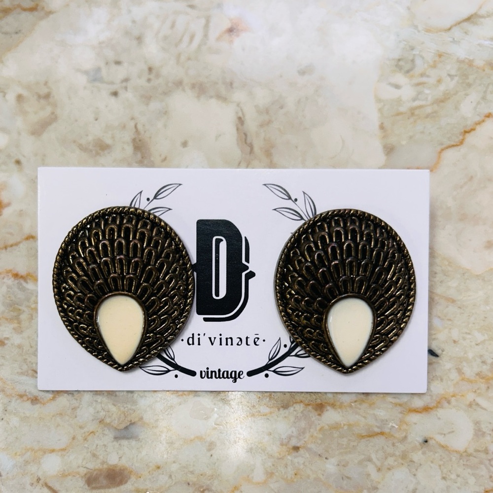 Vintage Bronze and Cream Earrings